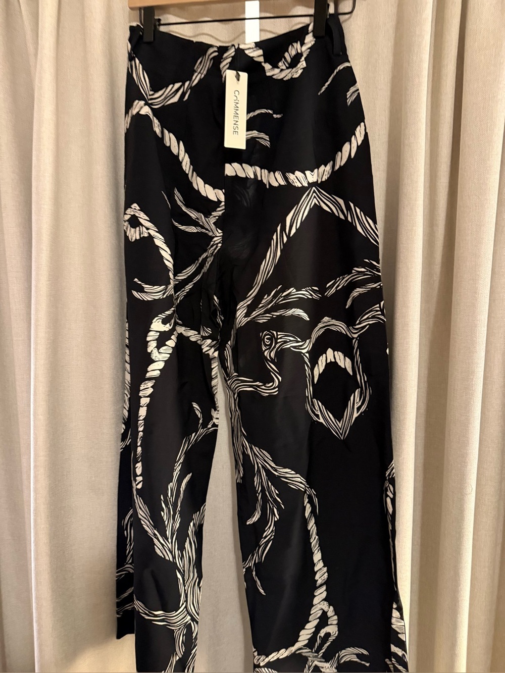 Commense Black Wide-Leg Rope Print Pants S - Picture 3 of 3
